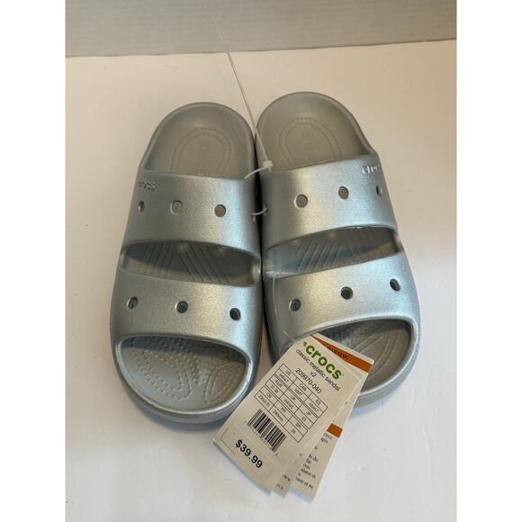 Crocs Classic Metallic Sandal V2 Silver M5 W7 Women’s Size 7 Slide Comfort - Picture 1 of 8